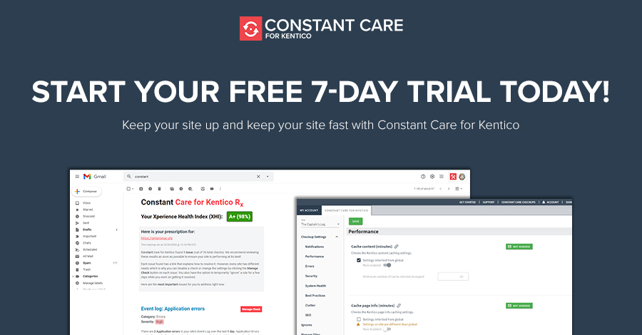 image reading 7-day free trail for Constant Care for Kentico