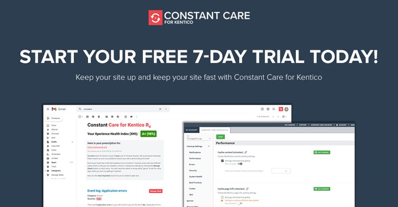 image reading 7-day free trail for Constant Care for Kentico